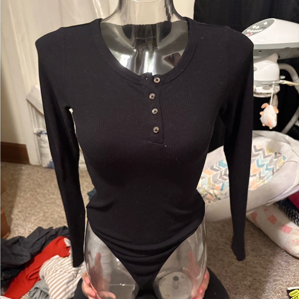 American Eagle Outfitters Black Long Sleeve Bodysuit